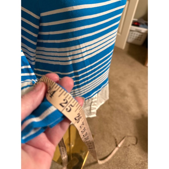 Calvin Klein Womens Blue White Striped Mixed Media Layered Top Button Shoulder - Picture 6 of 8